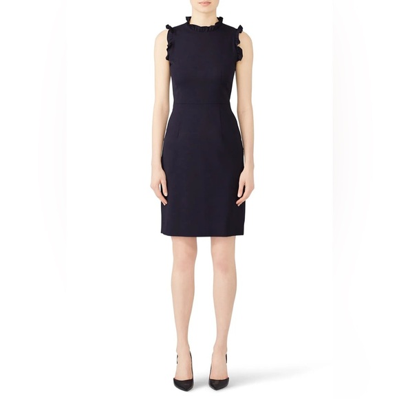 Rebecca Taylor Spring Navy Ruffle Sleeveless Dress Size 6 Wool Tailored Luxury - Picture 1 of 12